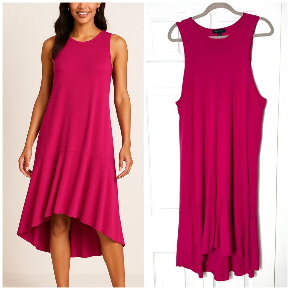 Ann Taylor Fuchsia Pink Sleeveless Hi-Low Knit Sweater Dress Size XL